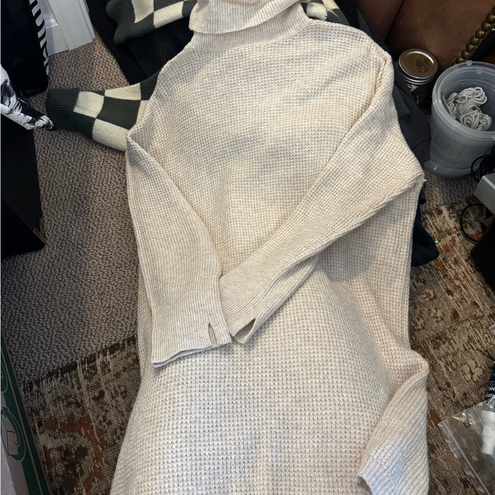 Aerie Cream Turtleneck Sweater Dress